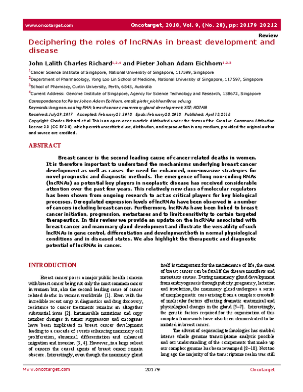 (PDF) Deciphering the roles of lncRNAs in breast development and disease