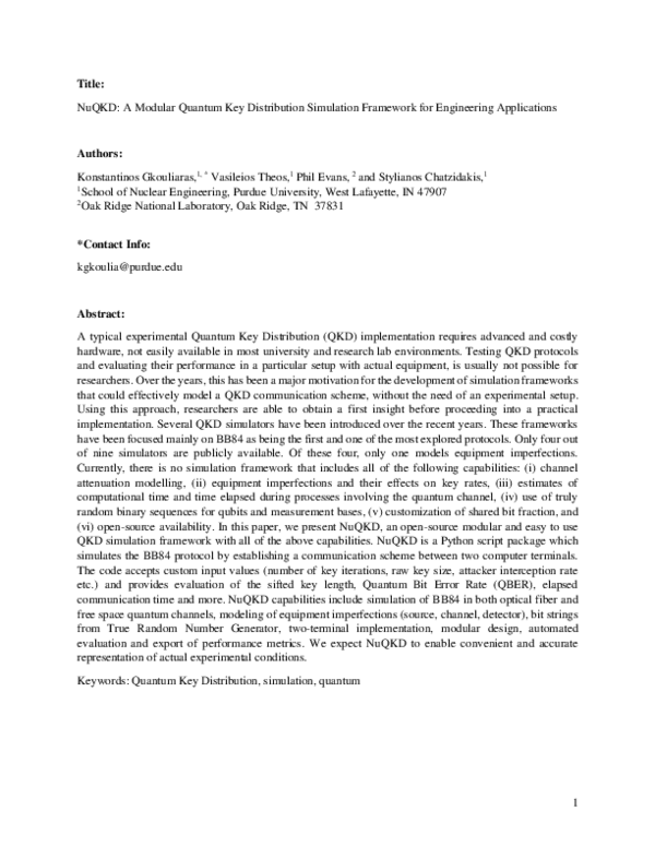 (PDF) NuQKD: A Modular Quantum Key Distribution Simulation Framework ...