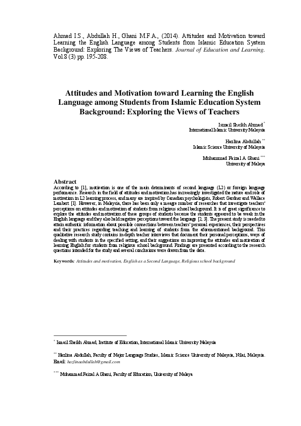 (PDF) Attitudes and Motivation toward Learning the English Language ...