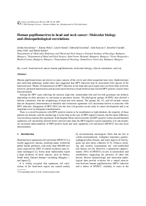(PDF) Human papillomavirus in head and neck cancer: Molecular biology ...