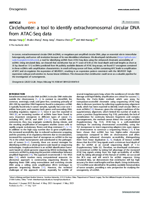 (PDF) Circlehunter: a tool to identify extrachromosomal circular DNA ...