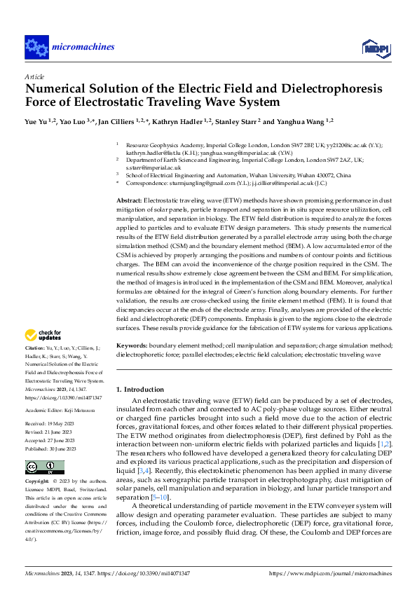 (PDF) Numerical Solution of the Electric Field and Dielectrophoresis ...