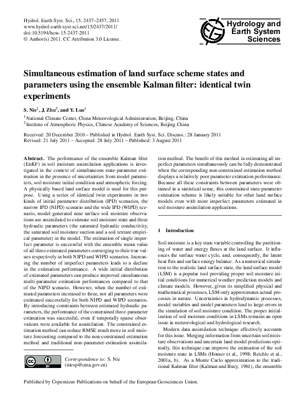 (PDF) Simultaneous estimation of land surface scheme states and ...