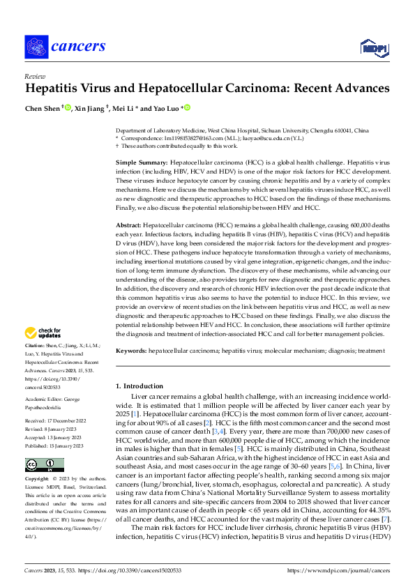 (PDF) Hepatitis Virus and Hepatocellular Carcinoma: Recent Advances