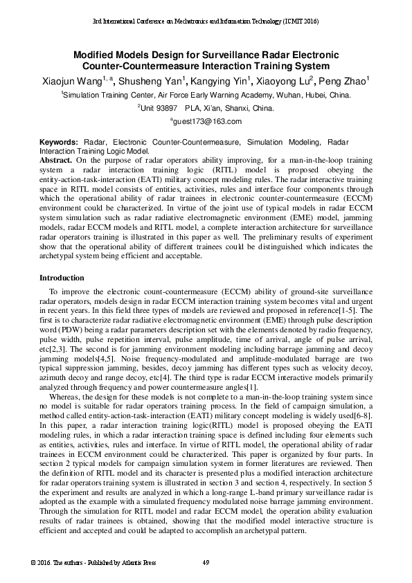 (PDF) Modified Models Design for Surveillance Radar Electronic Counter ...