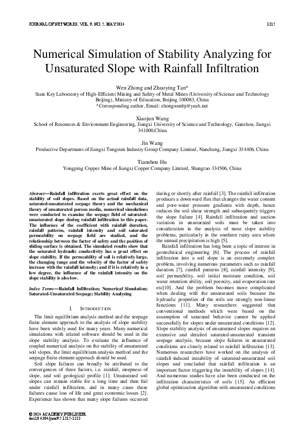 (PDF) Numerical Simulation of Stability Analyzing for Unsaturated Slope ...