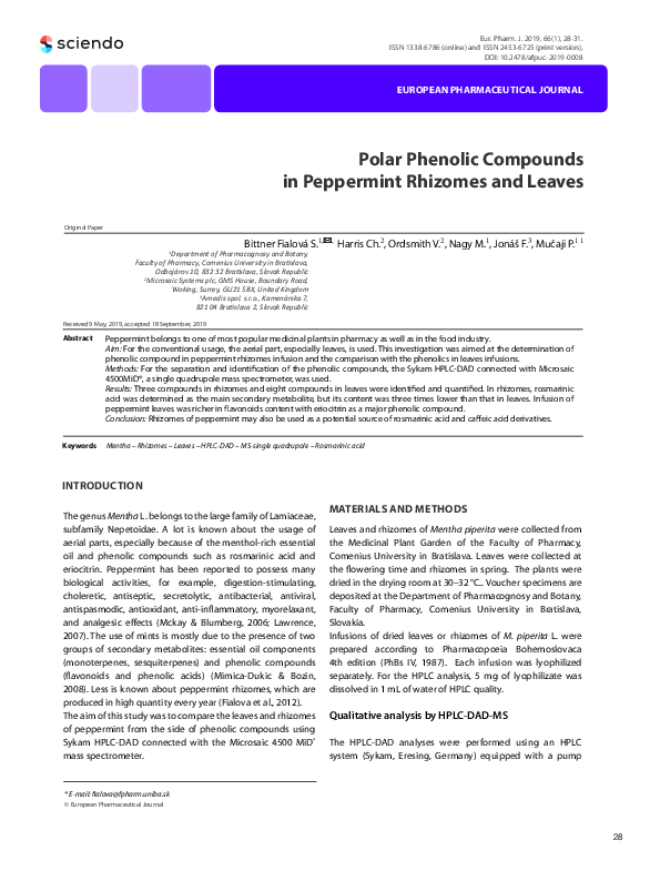 (PDF) Polar Phenolic Compounds in Peppermint Rhizomes and Leaves