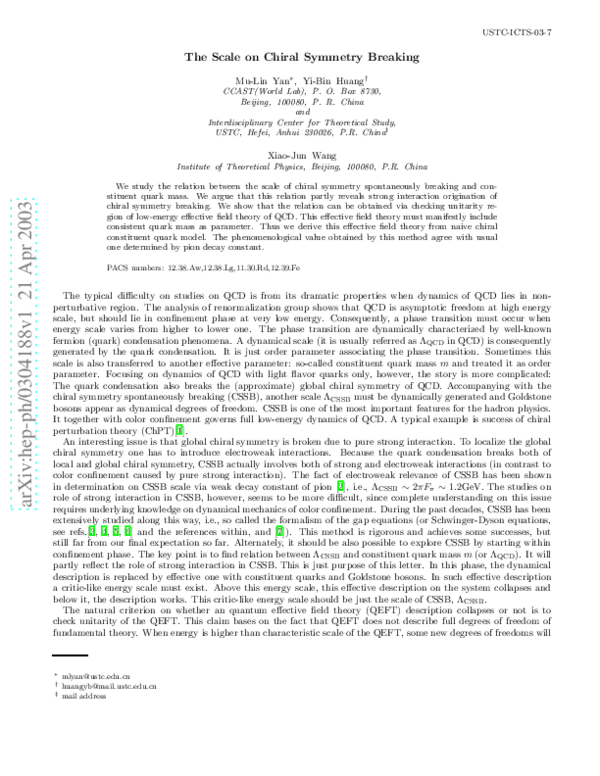(PDF) The Scale on Chiral Symmetry Breaking
