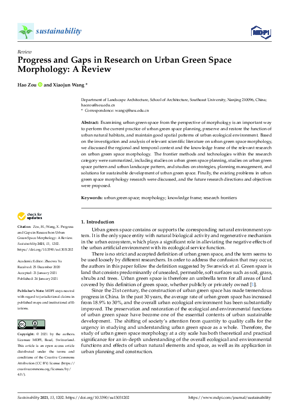 (PDF) Progress and Gaps in Research on Urban Green Space Morphology: A ...