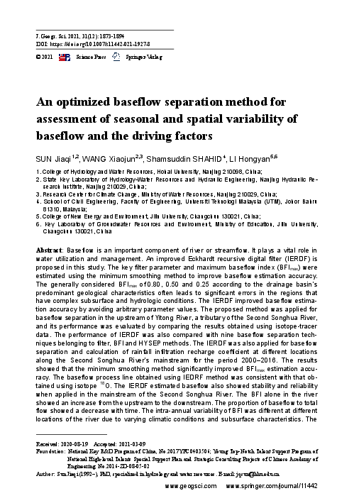 (PDF) An optimized baseflow separation method for assessment of ...