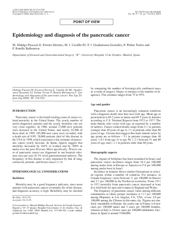 (PDF) Epidemiology and diagnosis of the pancreatic cancer ...