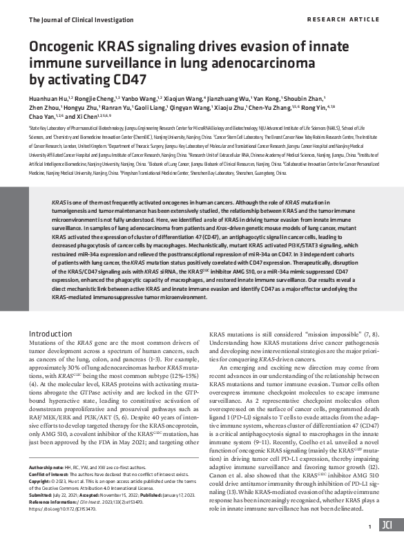 (PDF) Oncogenic KRAS signaling drives evasion of innate immune ...
