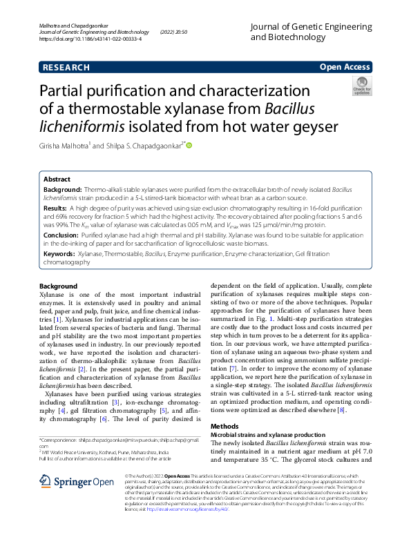 (PDF) Partial purification and characterization of a thermostable ...