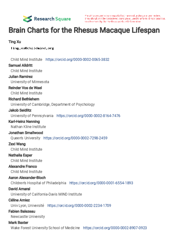 (PDF) Brain Charts for the Rhesus Macaque Lifespan