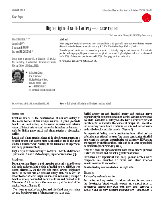 (PDF) High origin of radial artery â a case report