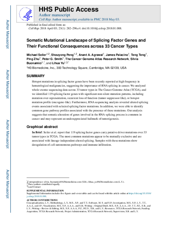 (PDF) Somatic Mutational Landscape of Splicing Factor Genes and Their ...