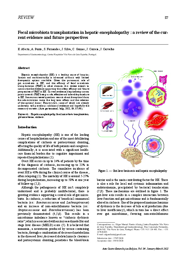(PDF) Fecal microbiota transplantation in hepatic encephalopathy : a ...