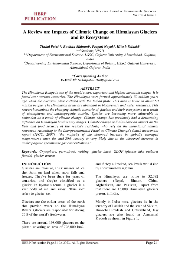 (PDF) A Review on: Impacts of Climate Change on Himalayan Glaciers and ...