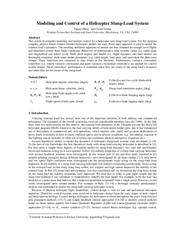 (PDF) Modeling and control of a helicopter slung-load system