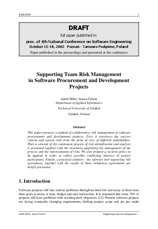 (PDF) Supporting Team Risk Management in Software Procurement and ...