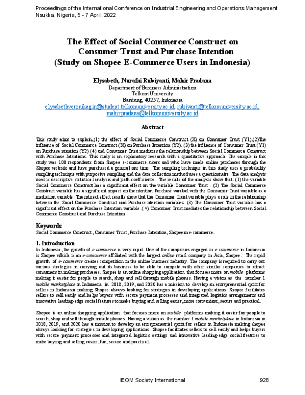 (PDF) The Effect of Social Commerce Construct on Consumer Trust and ...