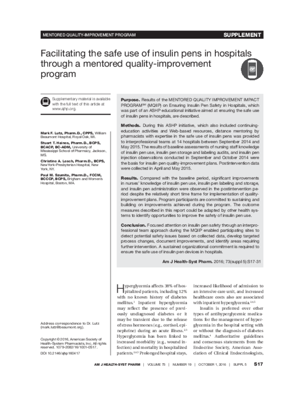 (PDF) Facilitating the safe use of insulin pens in hospitals through a ...