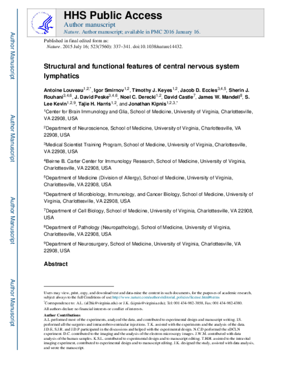 (PDF) Structural and functional features of central nervous system ...