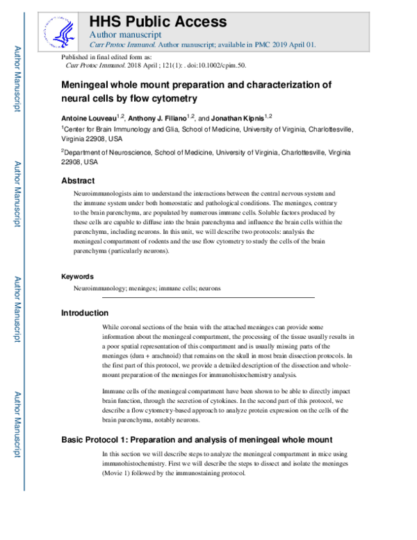 (PDF) Meningeal Whole Mount Preparation and Characterization of Neural ...