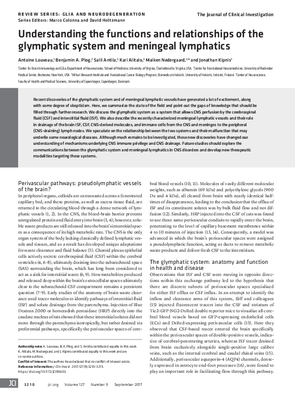 (PDF) Understanding the functions and relationships of the glymphatic ...