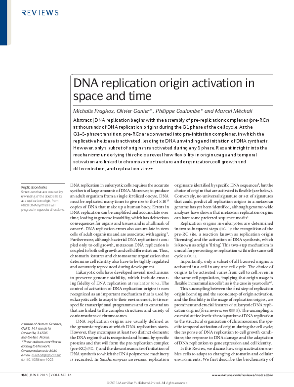 (PDF) DNA replication origin activation in space and time