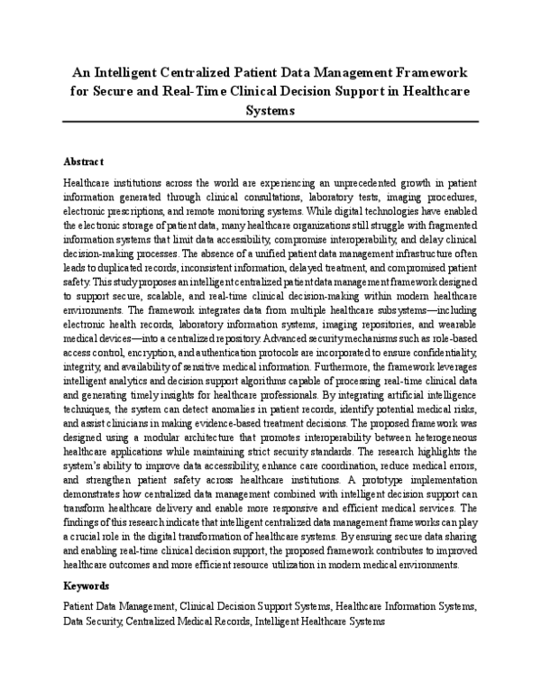 (PDF) An Intelligent Centralized Patient Data Management Framework for ...