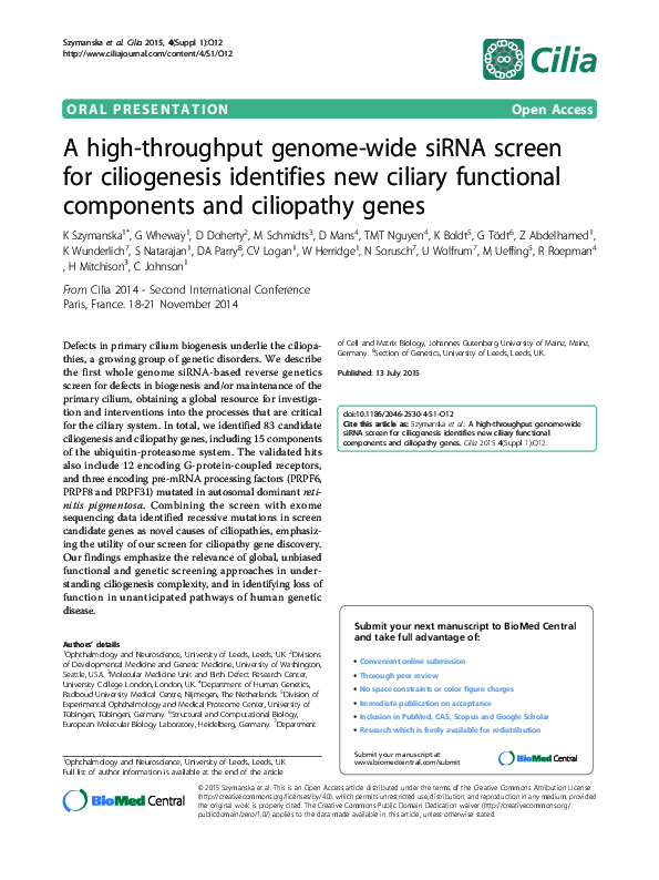 (PDF) A high-throughput genome-wide siRNA screen for ciliogenesis ...