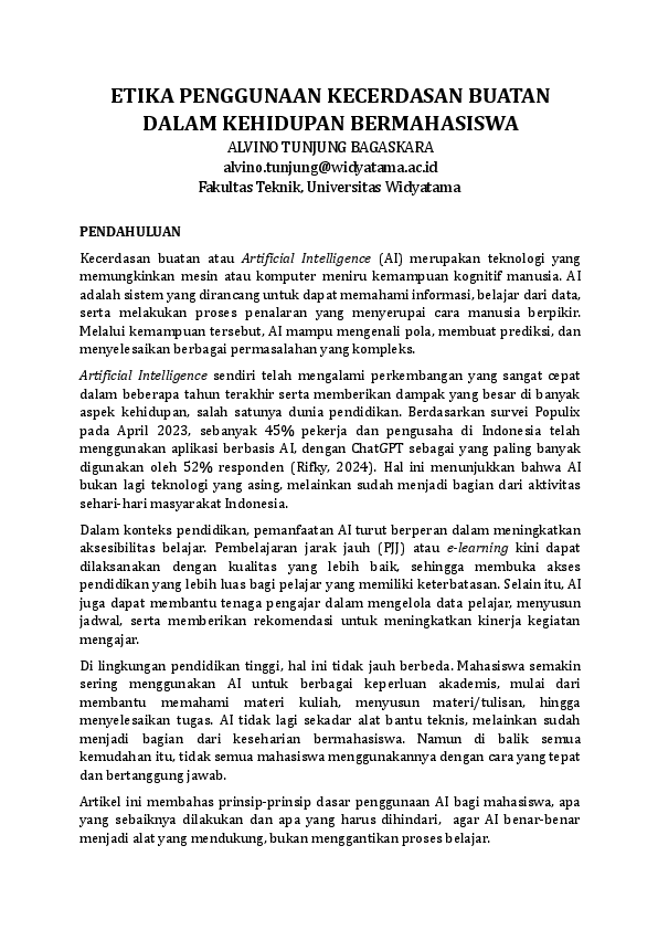 (PDF) ETIKA PENGGUNAAN KECERDASAN BUATAN DALAM KEHIDUPAN BERMAHASISWA