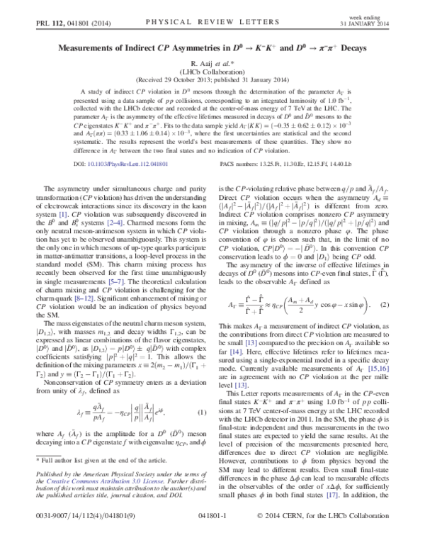 (PDF) Measurements of Indirect C P Asymmetries in