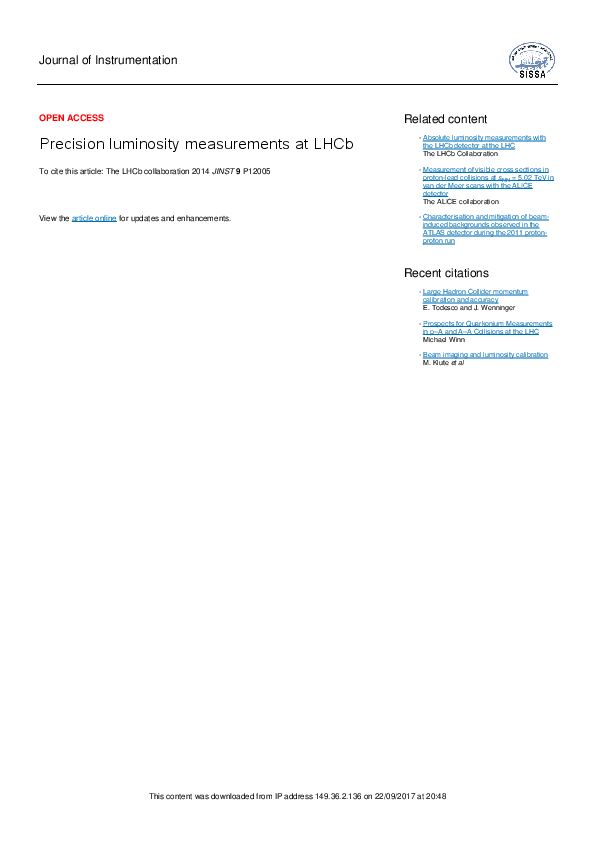 (PDF) Precision luminosity measurements at LHCb