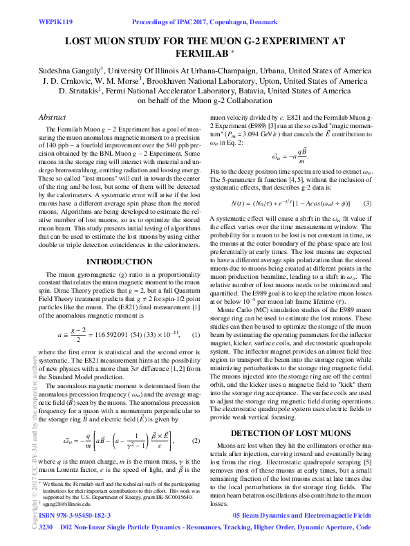 (PDF) Lost Muon Study for the Muon g-2 Experiment at Fermilab