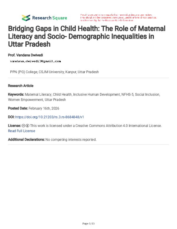 (PDF) Bridging Gaps in Child Health: The Role of Maternal Literacy and ...