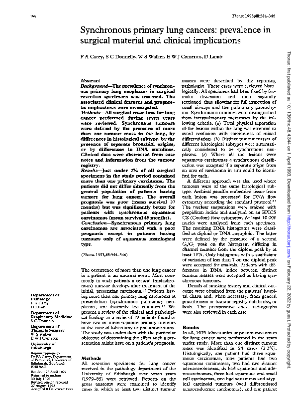 (PDF) Synchronous primary lung cancers: prevalence in surgical material ...