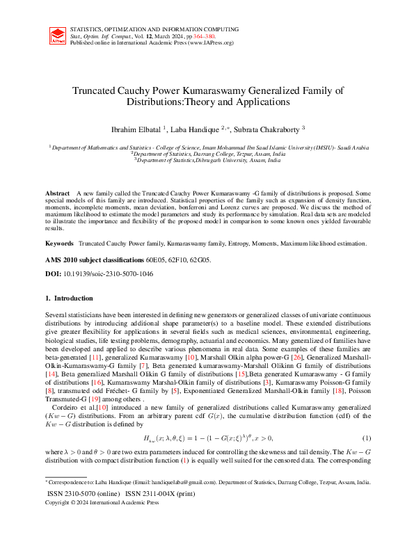 (PDF) Truncated Cauchy Power Kumaraswamy Generalized Family of ...