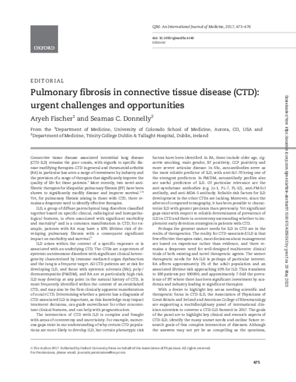 (PDF) Pulmonary fibrosis in connective tissue disease (CTD): urgent ...