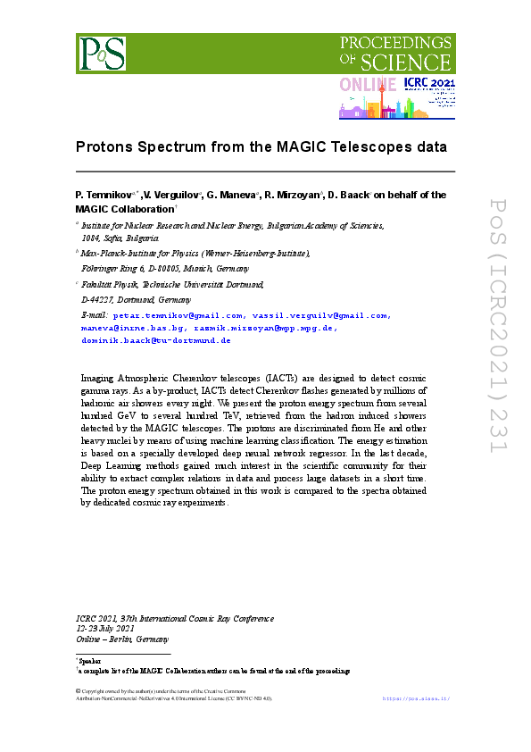 (PDF) Protons Spectrum from MAGIC Telescopes data