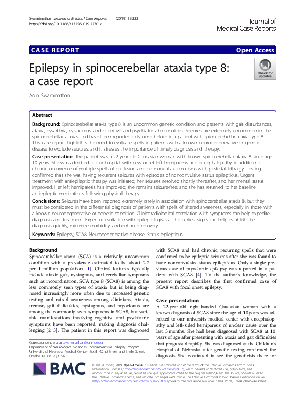 (PDF) Epilepsy in spinocerebellar ataxia type 8: a case report