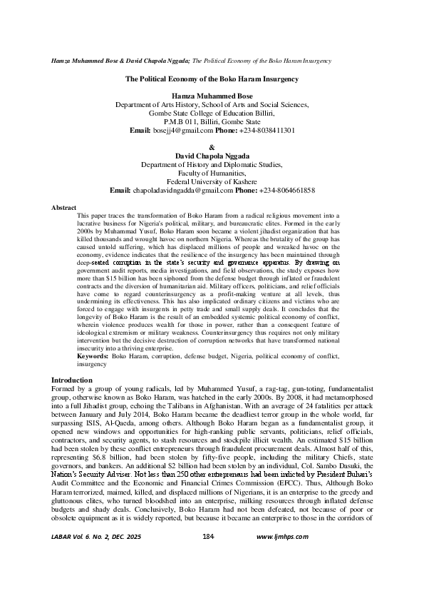 (PDF) The Political Economy of the Boko Haram Insurgency