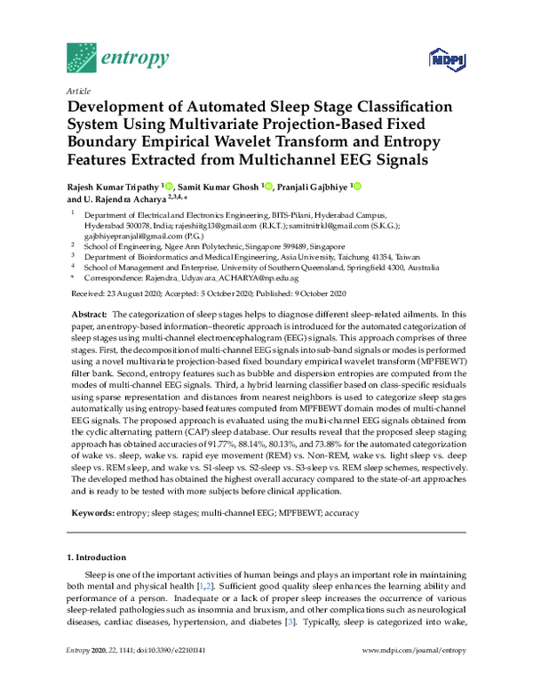 (PDF) Development of Automated Sleep Stage Classification System Using ...