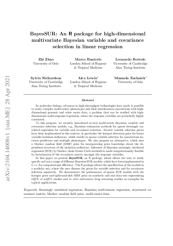 (PDF) BayesSUR: An R package for high-dimensional multivariate Bayesian ...