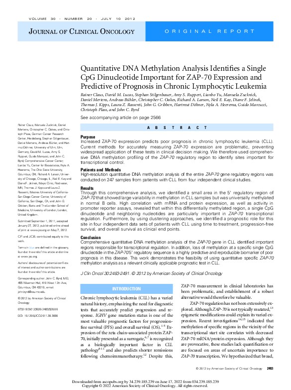 (PDF) Quantitative DNA Methylation Analysis Identifies a Single CpG ...