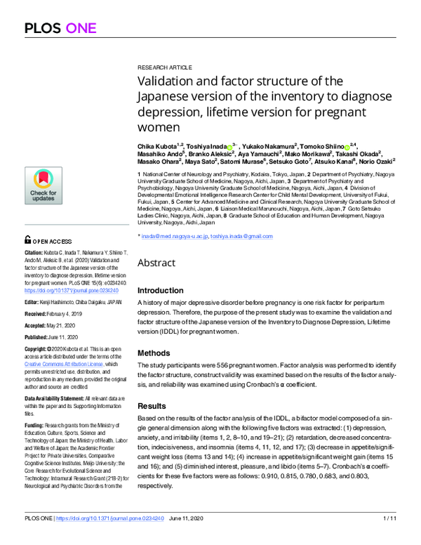 (PDF) Validation and factor structure of the Japanese version of the ...