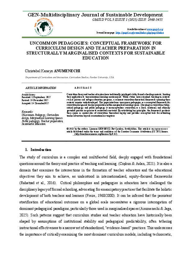 (PDF) UNCOMMON PEDAGOGIES: CONCEPTUAL FRAMEWORK FOR CURRICULUM DESIGN ...