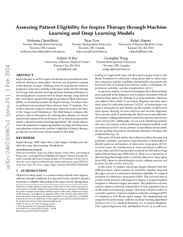 (PDF) Assessing Patient Eligibility for Inspire Therapy through Machine ...