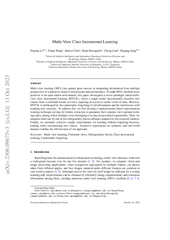 (PDF) Multi-View Class Incremental Learning